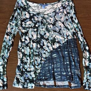 Simply Vera Vera Wang Abstract Floral Long Sleeve Top - Black and Blue